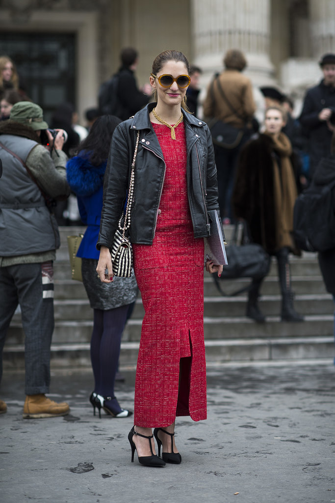 If the hemline ever seems matronly, a leather jacket is a quick way to counter.
Source: Le 21ème | Adam Katz Sinding
