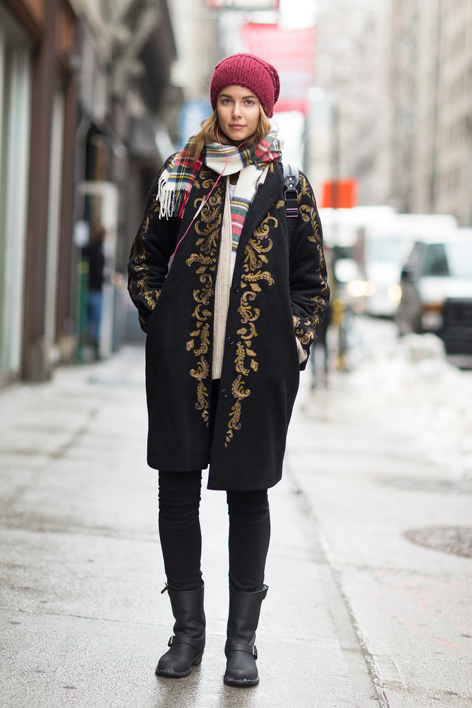 Lessons in layering — complete with plaid and brocade detailing. 
Source: Melodie Jeng/The NYC Streets
