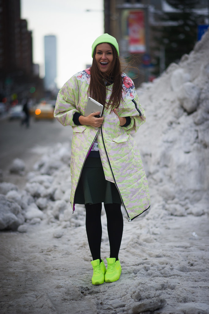 Highlighter-hued kicks were the literal bright spot on Fashion Week's snowy kickoff.
Highlighter-hued kicks were the literal bright spot on Fashion Week's snowy kickoff.