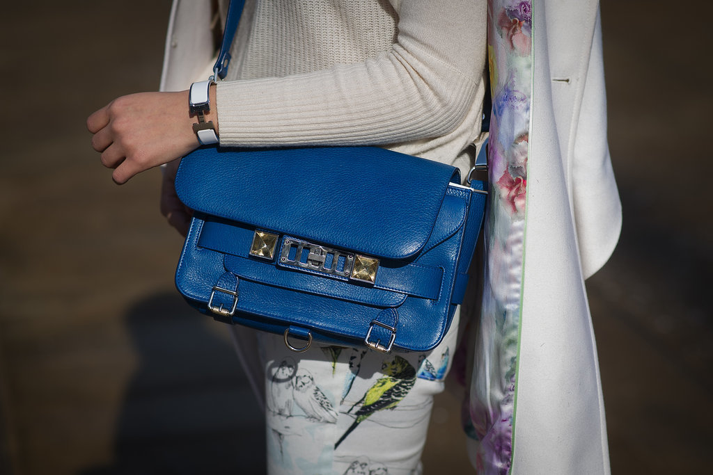 A pretty blue Proenza bag and floral denim hinted at Spring.
A pretty blue Proenza bag and floral denim hinted at Spring.