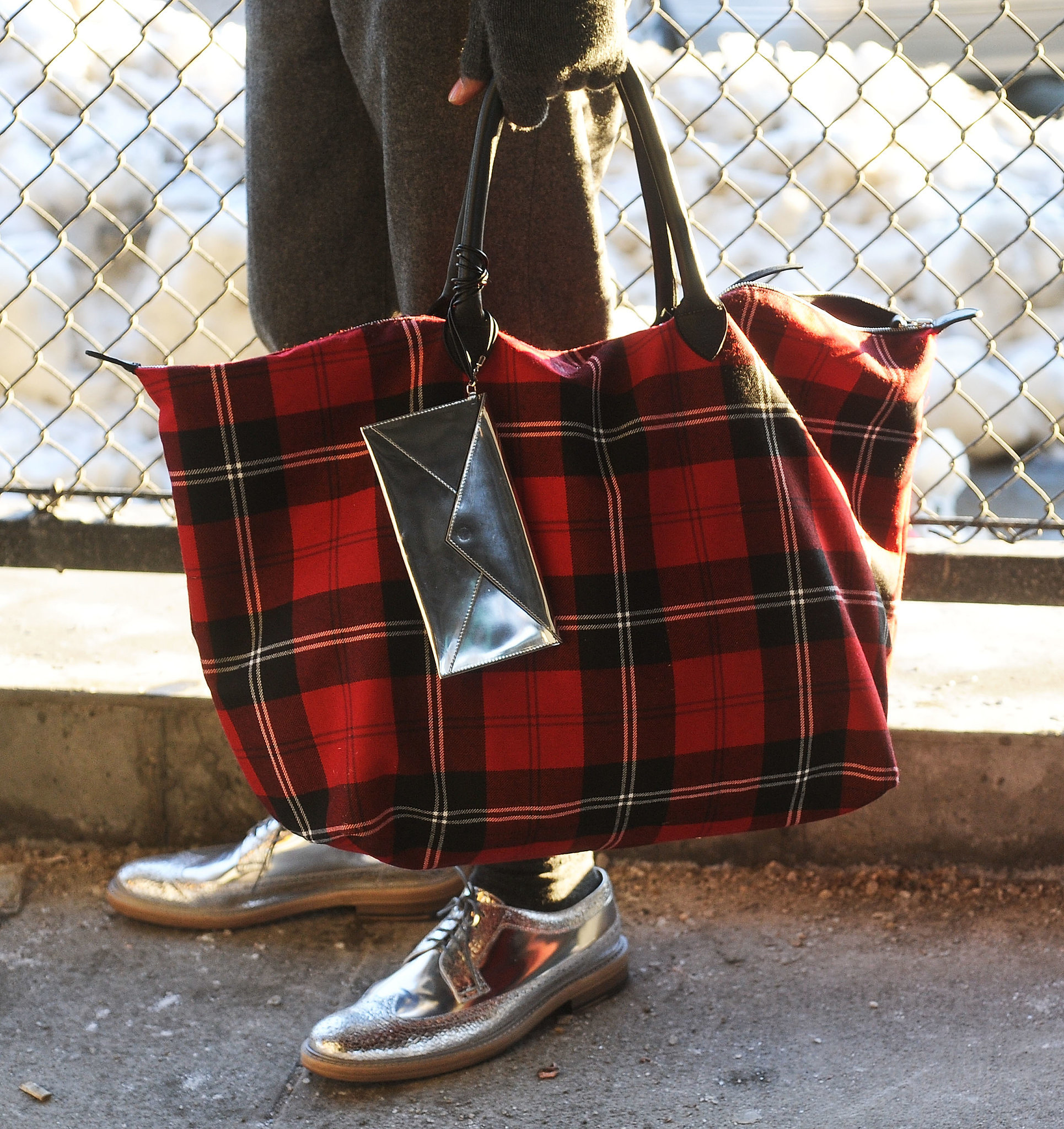 Plaid and metallics team up for a cool combo. 
