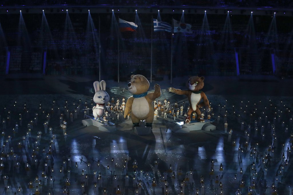 The Sochi bear gave a wave toward the end of the closing ceremony.
