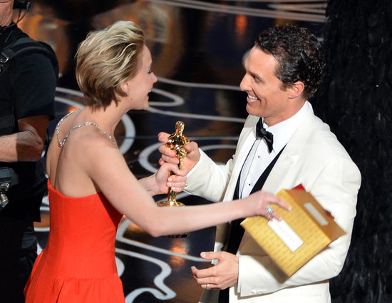 Jennifer Lawrence congratulated Matthew McConaughey on his best actor win. Jennifer Lawrence congratulated Matthew McConaughey on his best actor win.