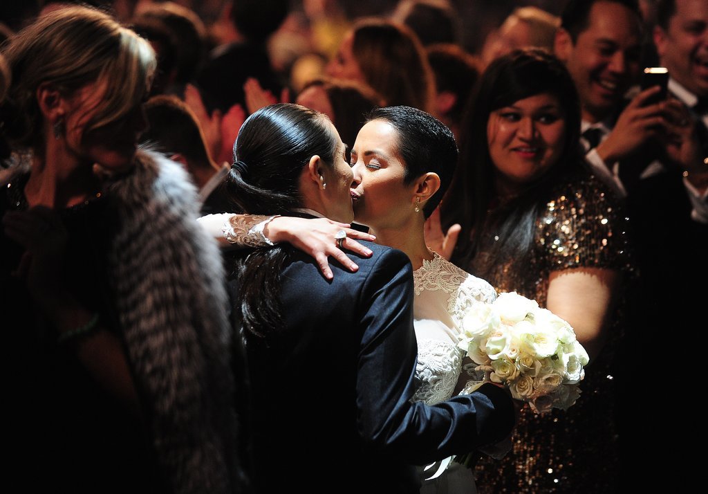 More than 30 couples wed at the Grammy Awards during Macklemore & Ryan Lewis's performance of "Same Love."
More than 30 couples wed at the Grammy Awards during Macklemore & Ryan Lewis's performance of "Same Love."