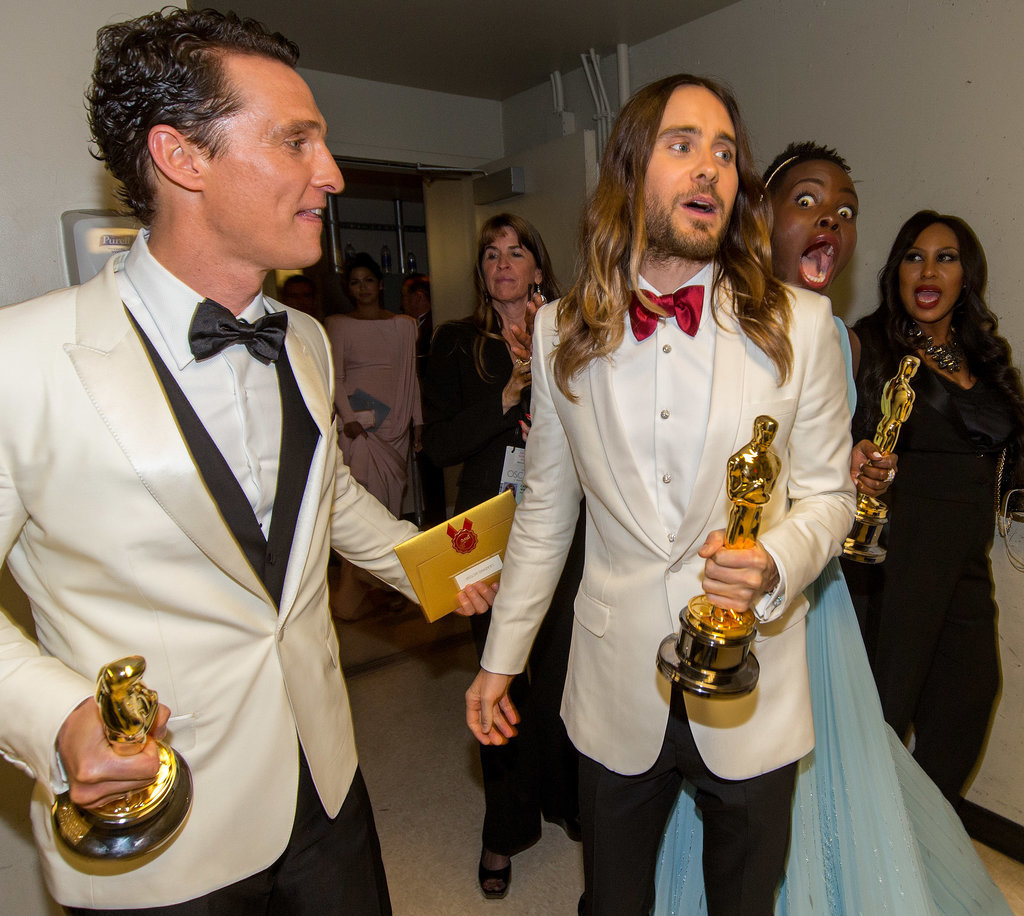 There were gold statues all around when Lupita Nyong'o photobombed Jared Leto while Matthew McConaughey looked on backstage at the Oscars.
There were gold statues all around when Lupita Nyong'o photobombed Jared Leto while Matthew McConaughey looked on backstage at the Oscars.