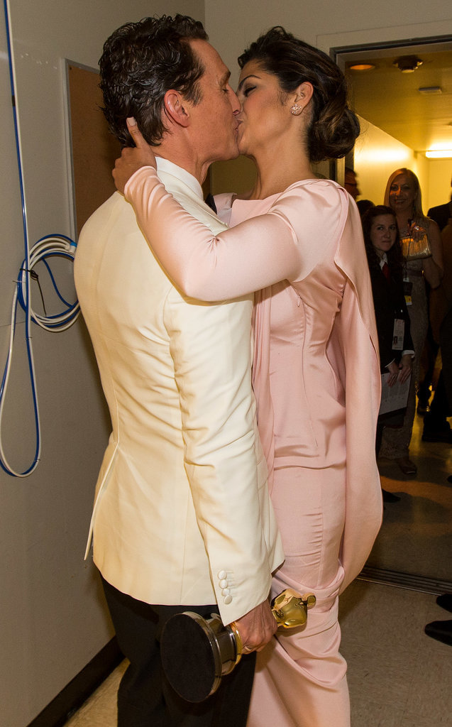 Matthew McConaughey shared a sweet kiss with wife Camila Alves after winning the Oscar for best actor.
Matthew McConaughey shared a sweet kiss with wife Camila Alves after winning the Oscar for best actor.
