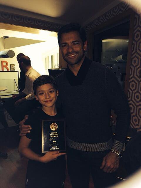 Joaquin Consuelos took home a trophy for his wrestling achievement.
Source: Twitter user KellyRipa
Joaquin Consuelos took home a trophy for his wrestling achievement.
Source: Twitter user KellyRipa
