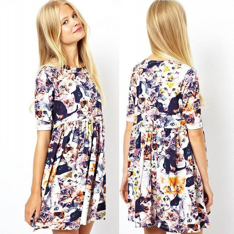 Just think of all the fun places you'll wear this cat faces skater dress ($27).
Just think of all the fun places you'll wear this cat faces skater dress ($27).
