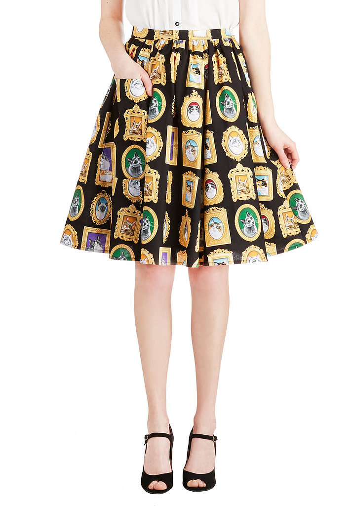 This cat portrait skirt ($60) is plain purrfect.
This cat portrait skirt ($60) is plain purrfect.