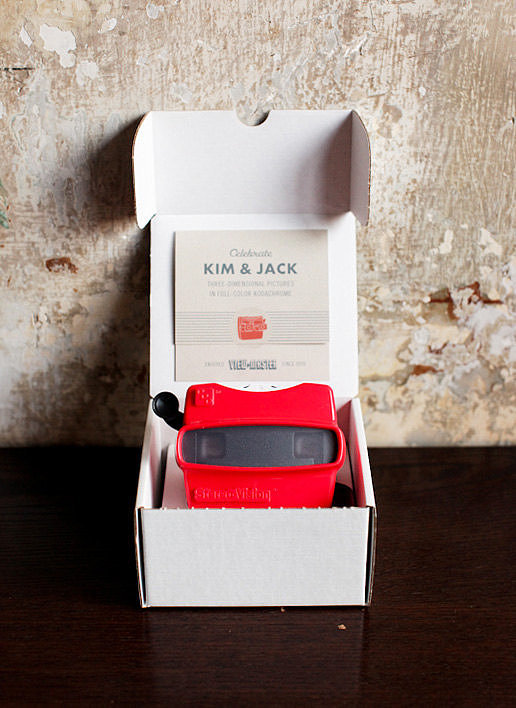 How amazing is this Viewmaster invite ($3,450 for 100)? It might be expensive, but the Viewmaster comes with a custom picture reel and insert card that's worth justifying.
How amazing is this Viewmaster invite ($3,450 for 100)? It might be expensive, but the Viewmaster comes with a custom picture reel and insert card that's worth justifying.