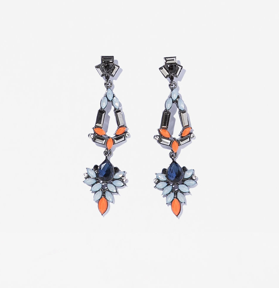 Zara long orange and blue rhinestone earrings (17)