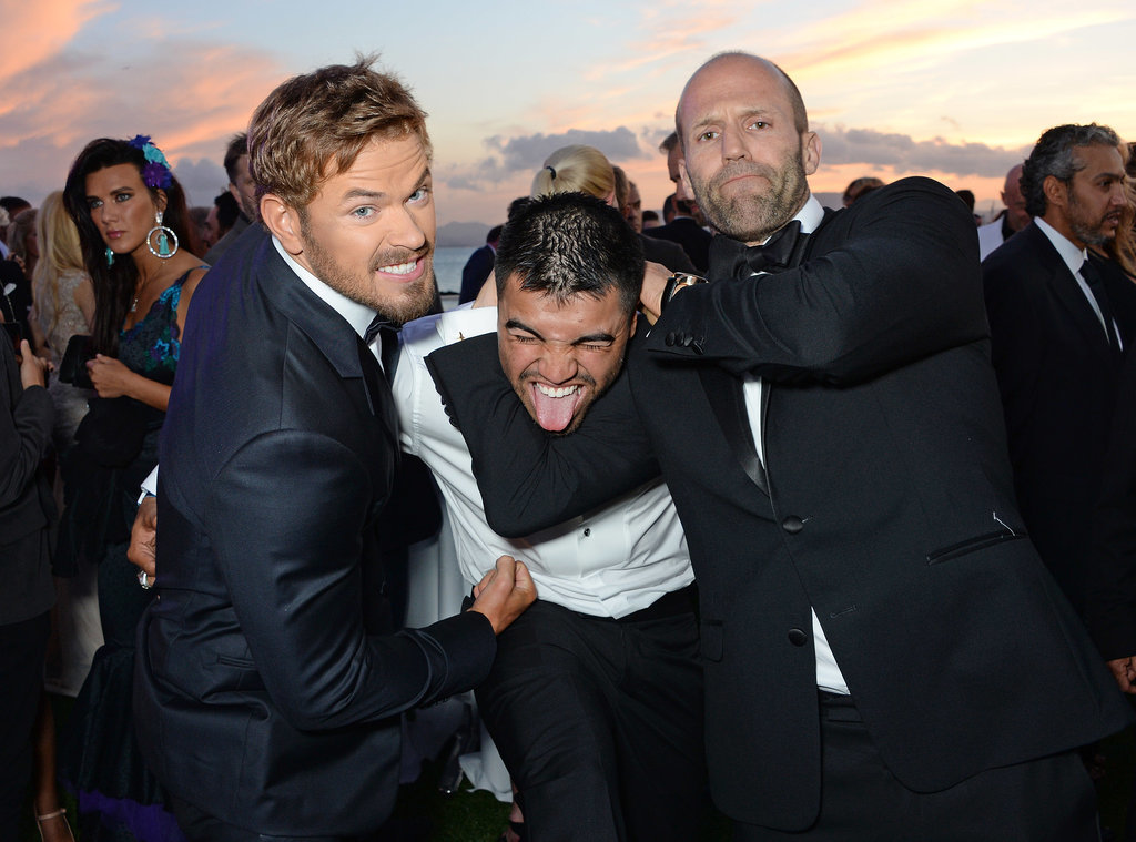 Kellan Lutz and Jason Statham got playful with Victor Ortiz on Sunday.
Kellan Lutz and Jason Statham got playful with Victor Ortiz on Sunday.