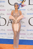 Rihanna wore a sheer beaded dress. 