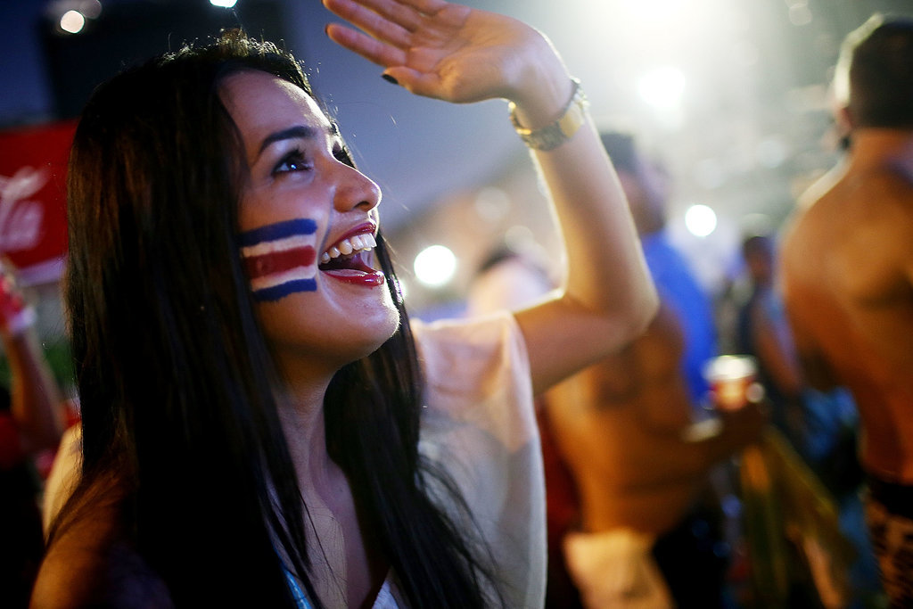 Costa Rica fans cheered while watching the game in Rio de Janeiro, Brazil.
Costa Rica fans cheered while watching the game in Rio de Janeiro, Brazil.