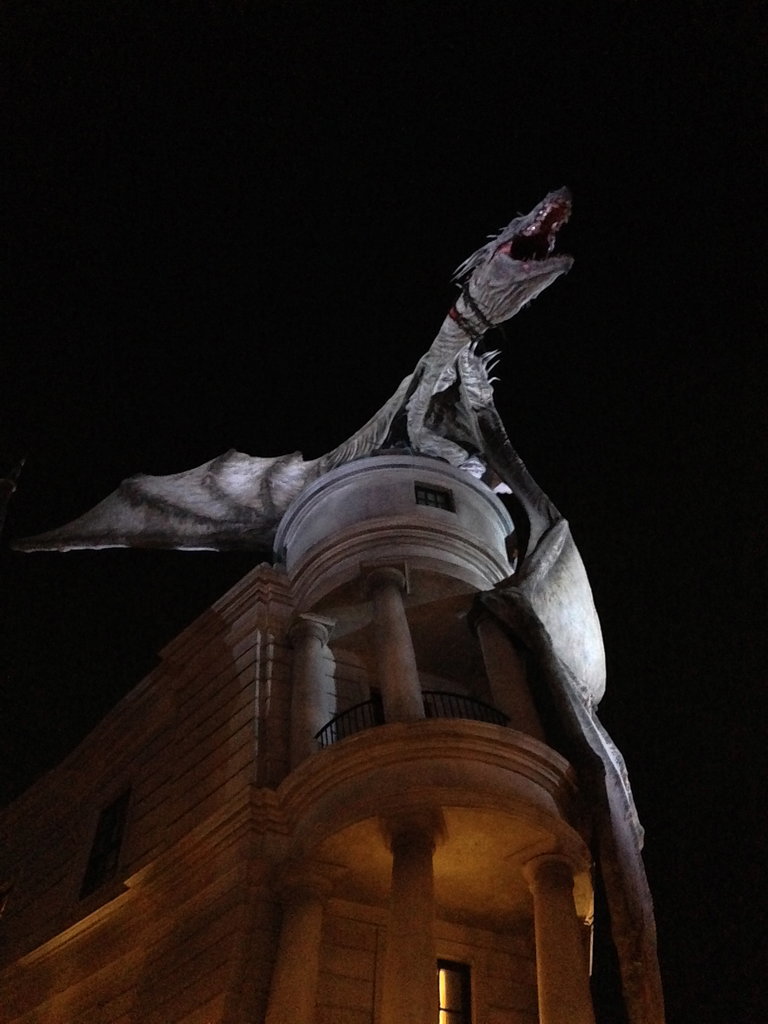 An extremely lifelike Ukrainian Ironbelly dragon sits atop Gringotts Bank and breathes real, hot fire every few minutes.
An extremely lifelike Ukrainian Ironbelly dragon sits atop Gringotts Bank and breathes real, hot fire every few minutes.