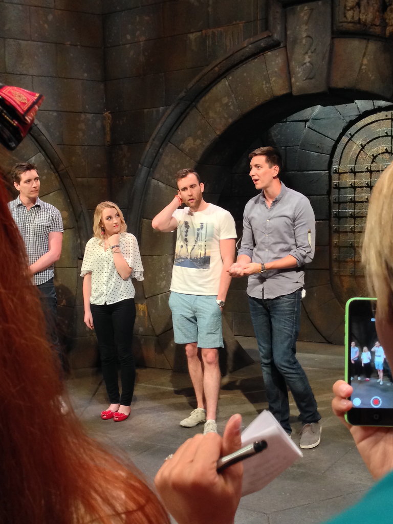 James Phelps, Evanna Lynch, Matt Lewis, and Oliver Phelps take questions from the media.
James Phelps, Evanna Lynch, Matt Lewis, and Oliver Phelps take questions from the media.