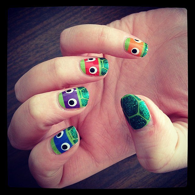 Teenage Mutant Awesome Nails ($10). The whole gang, their half shells, and even a slice of pizza are here to outfit your nails in sparkly wonder.
Teenage Mutant Awesome Nails ($10). The whole gang, their half shells, and even a slice of pizza are here to outfit your nails in sparkly wonder.
