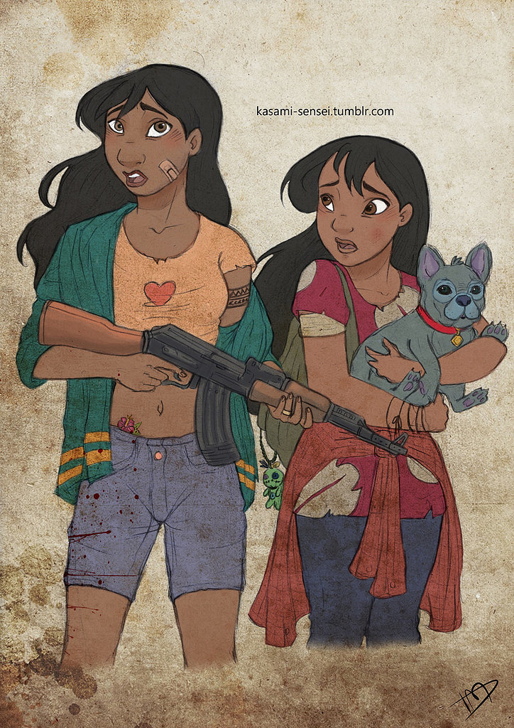 Nani, Lilo, and Stitch Disney Princesses Become Badass Zombie Fighters in Walking Dead Art