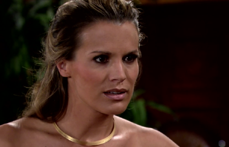 Chelsea Newman red jumpsuit gold necklace outfit The Young and the Restless