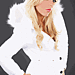 WHITE PUFFY BUTTON UP FAUX FUR HOODED JACKET