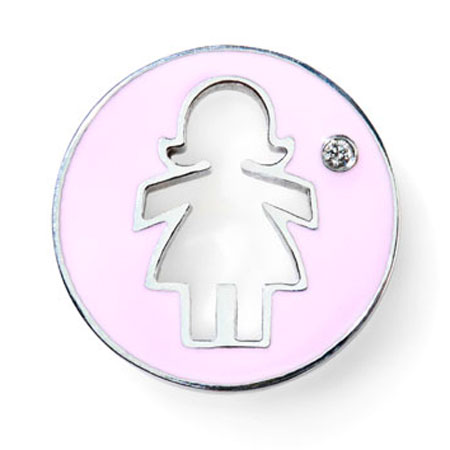 Daisy Pink Enamel with Single Diamond 14k White Gold
