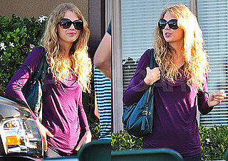 Photos of Taylor Swift Wearing a Purple Shirt Arriving at a Photo Shoot in LA