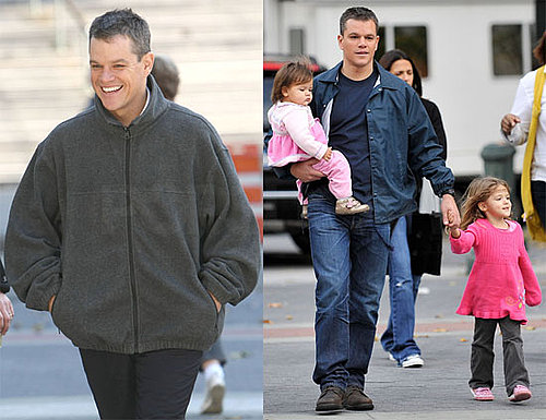 Photos of Matt Damon, Luciana, and the Kids on Set of the Adjustment Bureau