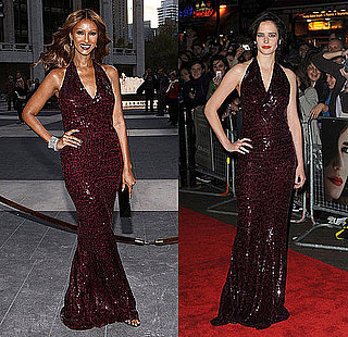 Eva Green and Iman Wear the Same Donna Karan Sequin Halter Gown