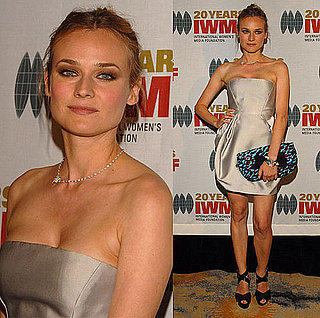Diane Kruger Attends The International Womens Media Foundations Courage In Journalism Awards Wearing Silver Strapless Dress