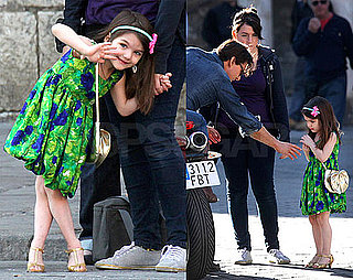 Photos of Suri Cruise in a Green Dress and Gold Shoes on Set of Knight & Day in Spain