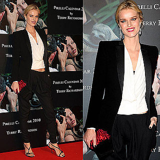 Model Eva Herzigova in Black and White Suit at 2010 Pirelli Calendar Cocktail Reception in London
