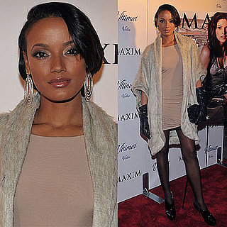 Selita Ebanks Wears Nude Dress and Elizabeth and James Fur Jacket