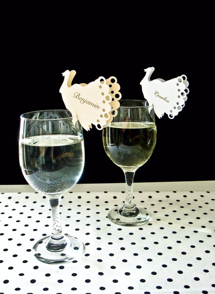 I love the idea of arranging these Turkey Place Cards ($20 for a set of 20) on the lip of your wine glass. I love the idea of arranging these Turkey Place Cards ($20 for a set of 20) on the lip of your wine glass.