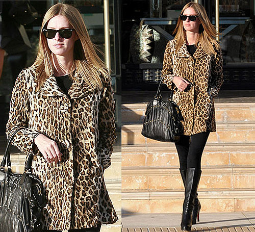 Photos of Nicky Hilton Wearing Leopard Coat and Black Christian Louboutin Boots in LA