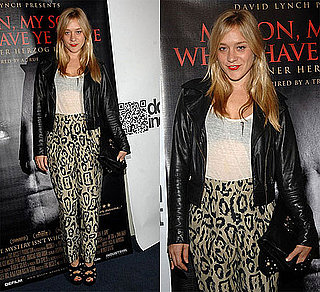 Chloe Sevigny Wears Leopard Pants and Leather Jacket