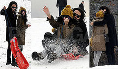 Fun Photos of Russell Brand and Katy Perry Sledding in the London Snow on Hampstead Heath Christmas 2009