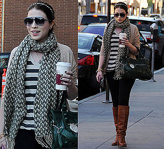 Photos of Michelle Trachtenberg in Striped Shirt and Boots at Coffee Bean in LA