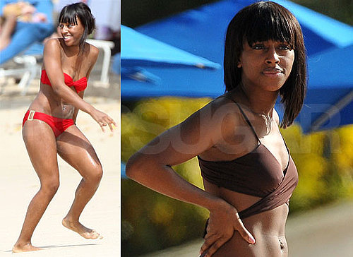 Photos of Alexandra Burke in a Red Bikini and a Brown Bikini in Barbados for her Christmas Holiday 2009