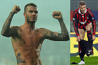 Photos of David Beckham Shedding His Shirt and His Shorts After a Game in Italy