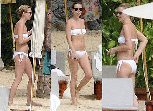 Kate Moss in a White Bandeau Bikini