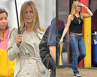Photos of Jennifer Aniston Filming The Bounty in NYC and Avoiding the Rain