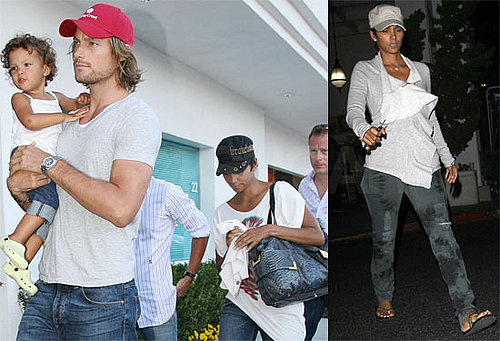 Photos of Halle Berry Wearing Loose-Fitting Clothing Out with Gabriel and Nahla Aubry to Nobu