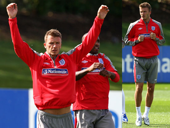 Photos of David Beckham practicing with the team Photos of David Beckham practicing with the team