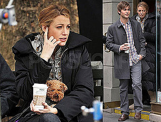 Photos of Blake Lively with Her Puppy Penny and CoStar Chace Crawford on the Set of Gossip Girl