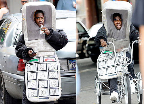 Tracy Morgan in a Cell Phone Costume on Set With Bruce Willis in NYC