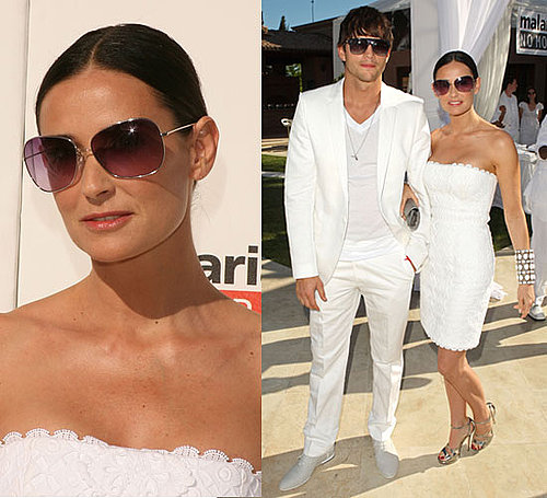 Demi Moore In a White Strapless Dress in the Hamptons With Ashton Kutcher