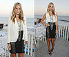 Molly Sims Attends Bertolli Party in Malibu Wearing Black Leather and Knit Skirt and White Blazer