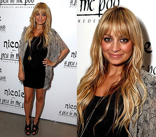 Nicole Richie in Sheer Gray Cardigan and Black Mini Dress at Pea in the Pod Launch Party For Nicole Richie Maternity Collection