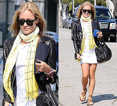 Photo of Kristin Cavallari Wearing White Dress and Leather Jacket in LA