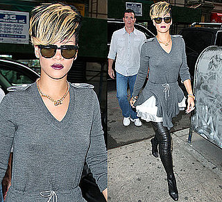 Photo of Rihanna in Gray Dress and Stella McCartney Boots in NYC